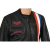 Steve McQueen Heuer Grand Prix Triple Stripe Black Full Leather Biker Jacket